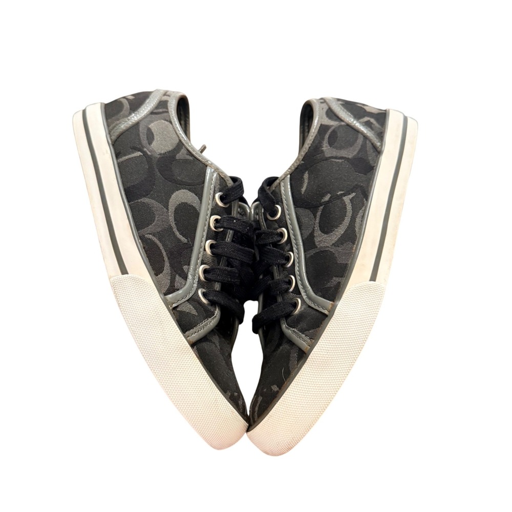 Coach Signature C Monogram Low Top Sneakers Black Grey Canvas Women Size 5 logo